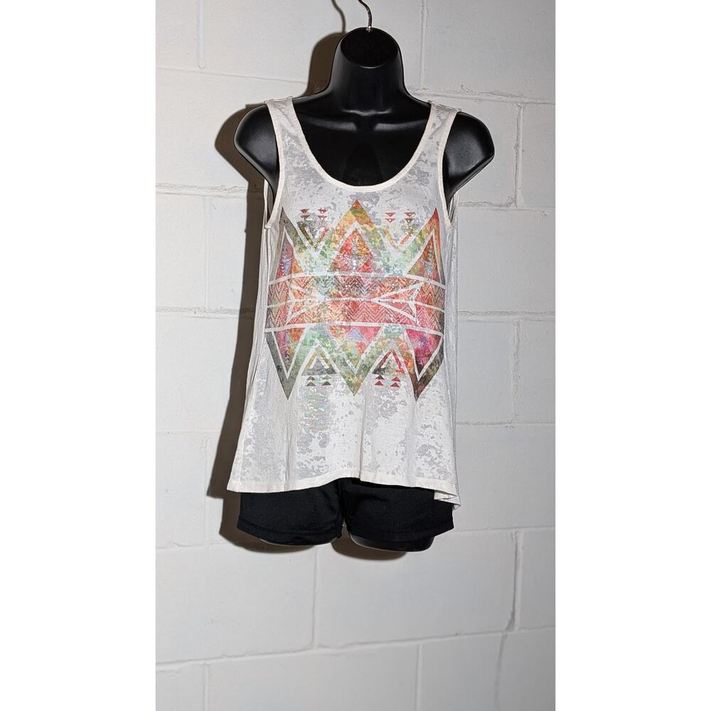 Vanity White Burnout Tank Top Multicolor Geometric Print Sleeveless Y2K Small